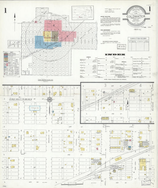 Sanborn Fire Insurance Map from Coldwater, Comanche County, Kansas (1935), Sheet #0001 - Complete Map Set gallery image, historic Sanborn map, vintage wall art, Kansas Kansas