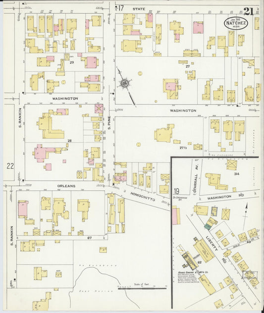 Sanborn Fire Insurance Map from Natchez, Adams County, Mississippi (1910), Sheet #0021 - Historic Sanborn Fire Insurance Map Print, vintage old map wall art, antique decor, genealogy gift, Mississippi Mississippi map