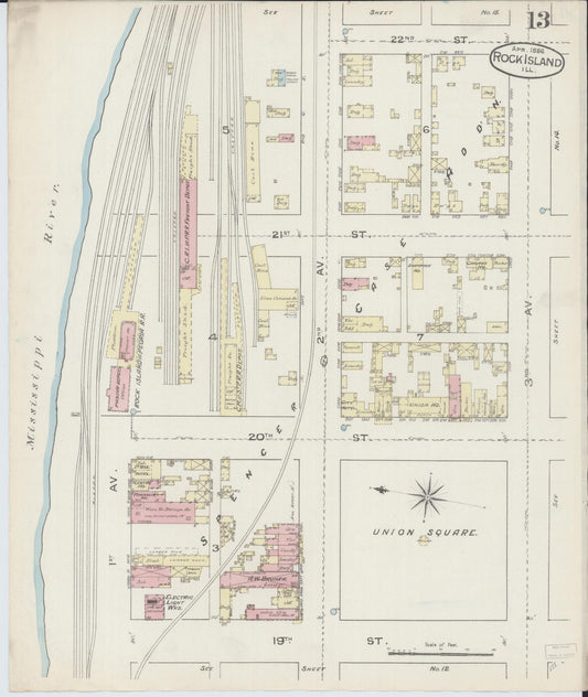 Sanborn Fire Insurance Map from Rock Island, Rock Island County, Illinois (1886), Sheet #0013 - Historic Sanborn Fire Insurance Map Print, vintage old map wall art, antique decor, genealogy gift, Illinois Illinois map