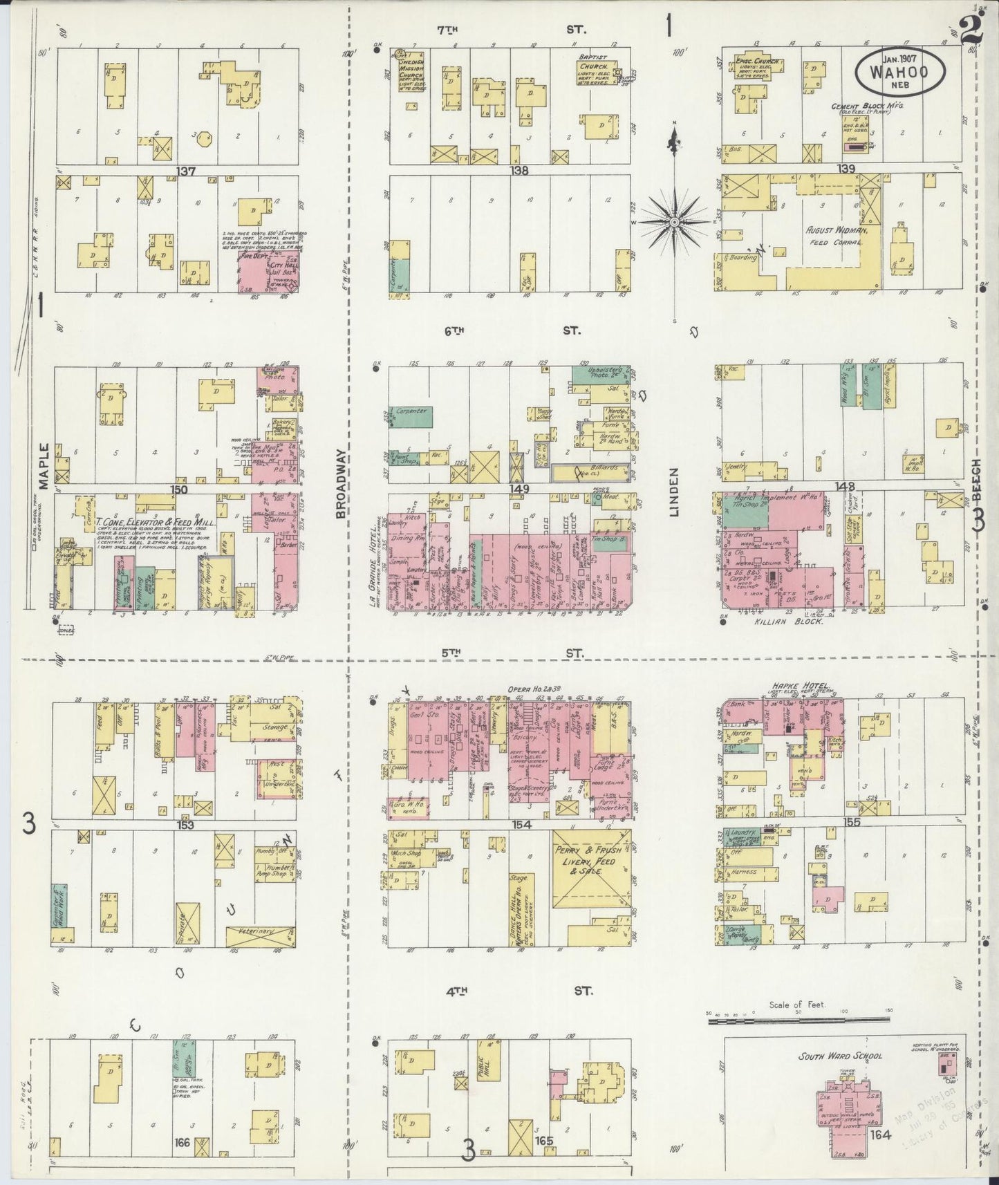 Sanborn Fire Insurance Map from Wahoo, Saunders County, Nebraska (1907), Sheet #0002 - Historic Sanborn Fire Insurance Map Print, vintage old map wall art, antique decor, genealogy gift, Nebraska Nebraska map