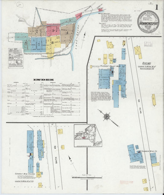 Sanborn Fire Insurance Map from Hammondsport, Steuben County, New York (1918), Sheet #0001 - Complete Map Set gallery image, historic Sanborn map, vintage wall art, New York New York