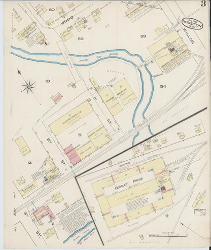 Sanborn Fire Insurance Map from Houston, Harris County, Texas (1885), Sheet #0003 - Complete Map Set gallery image, historic Sanborn map, vintage wall art, Texas Texas
