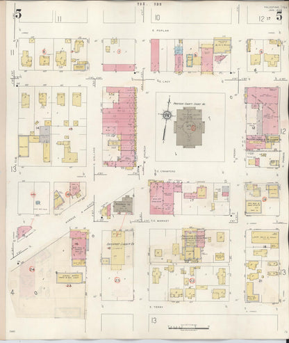 Sanborn Fire Insurance Map from Palestine, Anderson County, Texas (1949), Sheet #0005 - Historic Sanborn Fire Insurance Map Print, vintage old map wall art, antique decor, genealogy gift, Texas Texas map