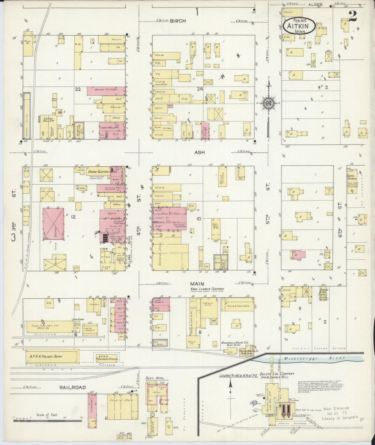 Sanborn Fire Insurance Map from Aitkin, Aitkin County, Minnesota (1914), Sheet #0002 - Complete Map Set gallery image, historic Sanborn map, vintage wall art, Minnesota Minnesota