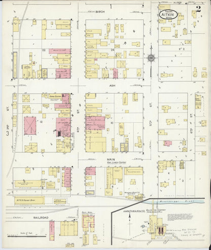 Sanborn Fire Insurance Map from Aitkin, Aitkin County, Minnesota (1914), Sheet #0002 - Complete Map Set gallery image, historic Sanborn map, vintage wall art, Minnesota Minnesota