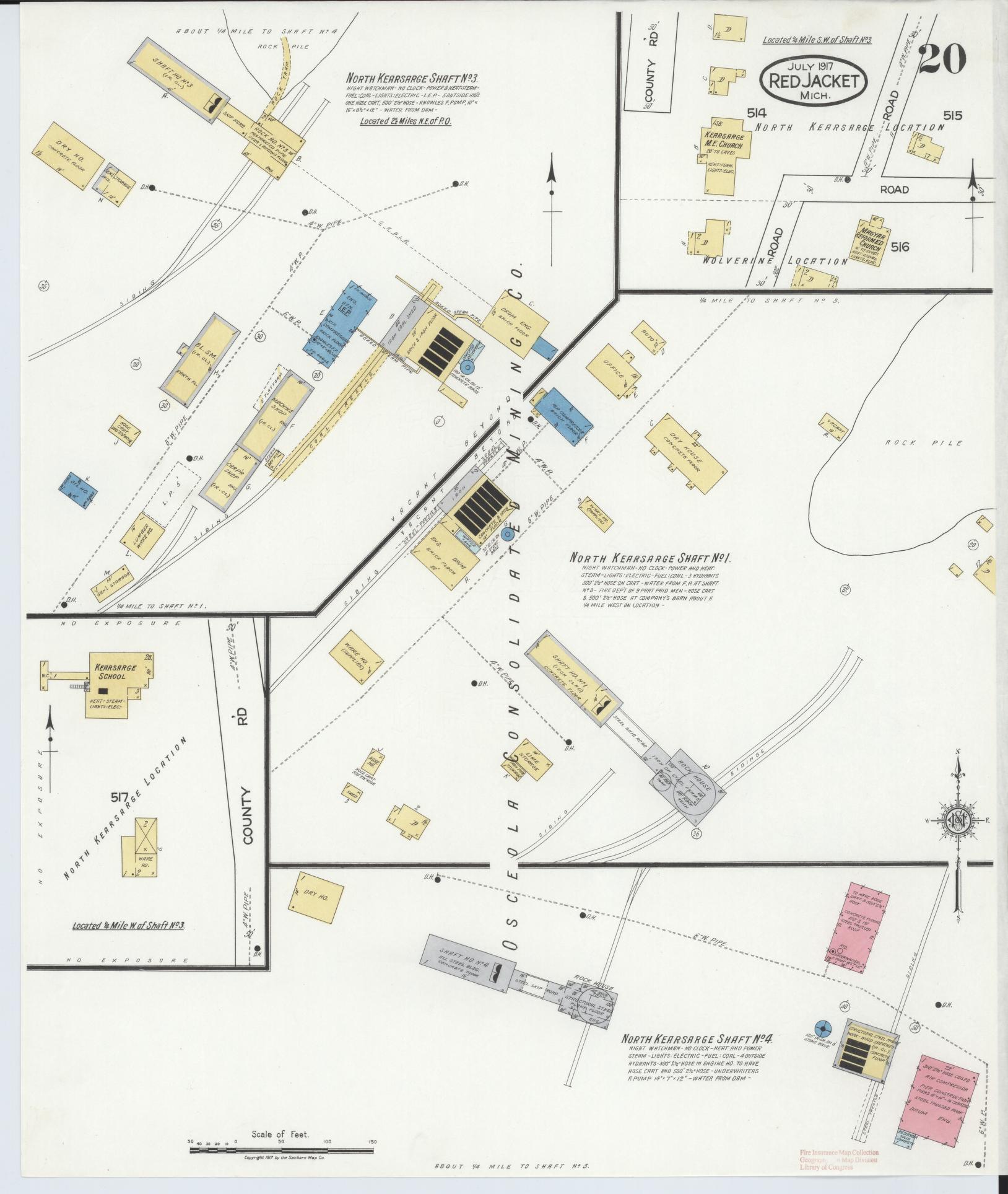 Sanborn Fire Insurance Map from Red Jacket, Houghton County, Michigan (1917), Sheet #0020 - Complete Map Set gallery image, historic Sanborn map, vintage wall art, Michigan Michigan