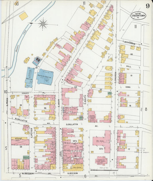 Sanborn Fire Insurance Map from Uniontown, Fayette County, Pennsylvania (1901), Sheet #0009 - Historic Sanborn Fire Insurance Map Print, vintage old map wall art, antique decor, genealogy gift, Pennsylvania Pennsylvania map