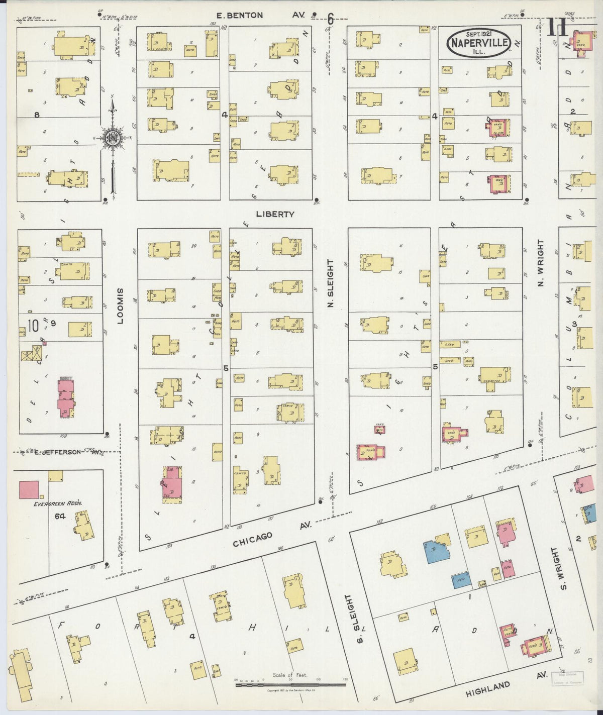 Sanborn Fire Insurance Map from Naperville, Du Page County, Illinois (1921), Sheet #0011 - Historic Sanborn Fire Insurance Map Print, vintage old map wall art, antique decor, genealogy gift, Illinois Illinois map