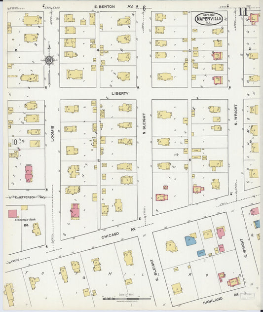 Sanborn Fire Insurance Map from Naperville, Du Page County, Illinois (1921), Sheet #0011 - Historic Sanborn Fire Insurance Map Print, vintage old map wall art, antique decor, genealogy gift, Illinois Illinois map