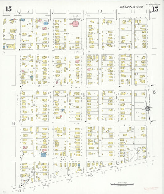 Sanborn Fire Insurance Map from Centralia, Marion, Clinton, Jefferson, and Washington Counties, Illinois (1938), Sheet #0015 - Historic Sanborn Fire Insurance Map Print, vintage old map wall art, antique decor, genealogy gift, Illinois Illinois map
