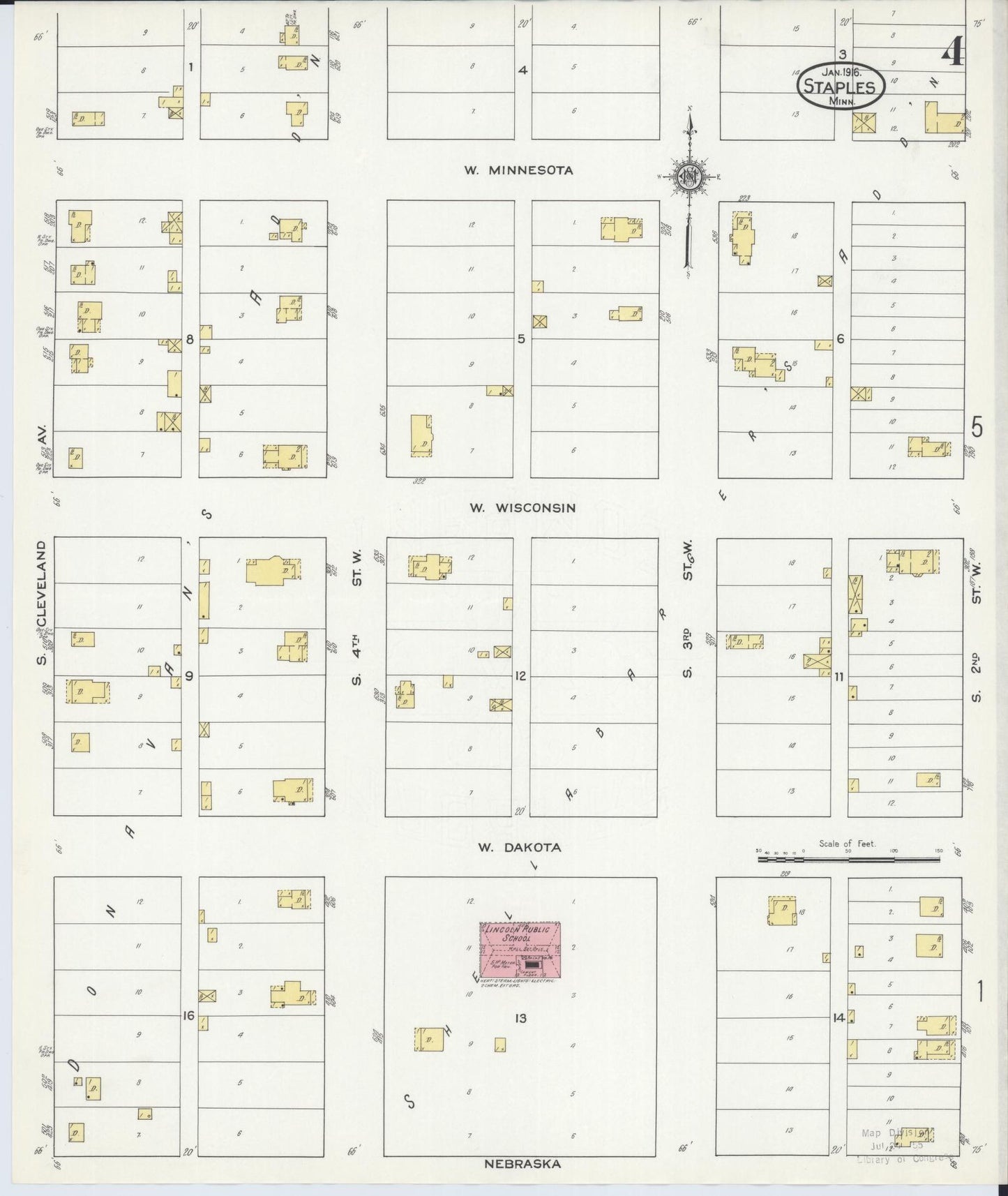 Sanborn Fire Insurance Map from Staples, Todd County, Minnesota (1916), Sheet #0004 - Complete Map Set gallery image, historic Sanborn map, vintage wall art, Minnesota Minnesota