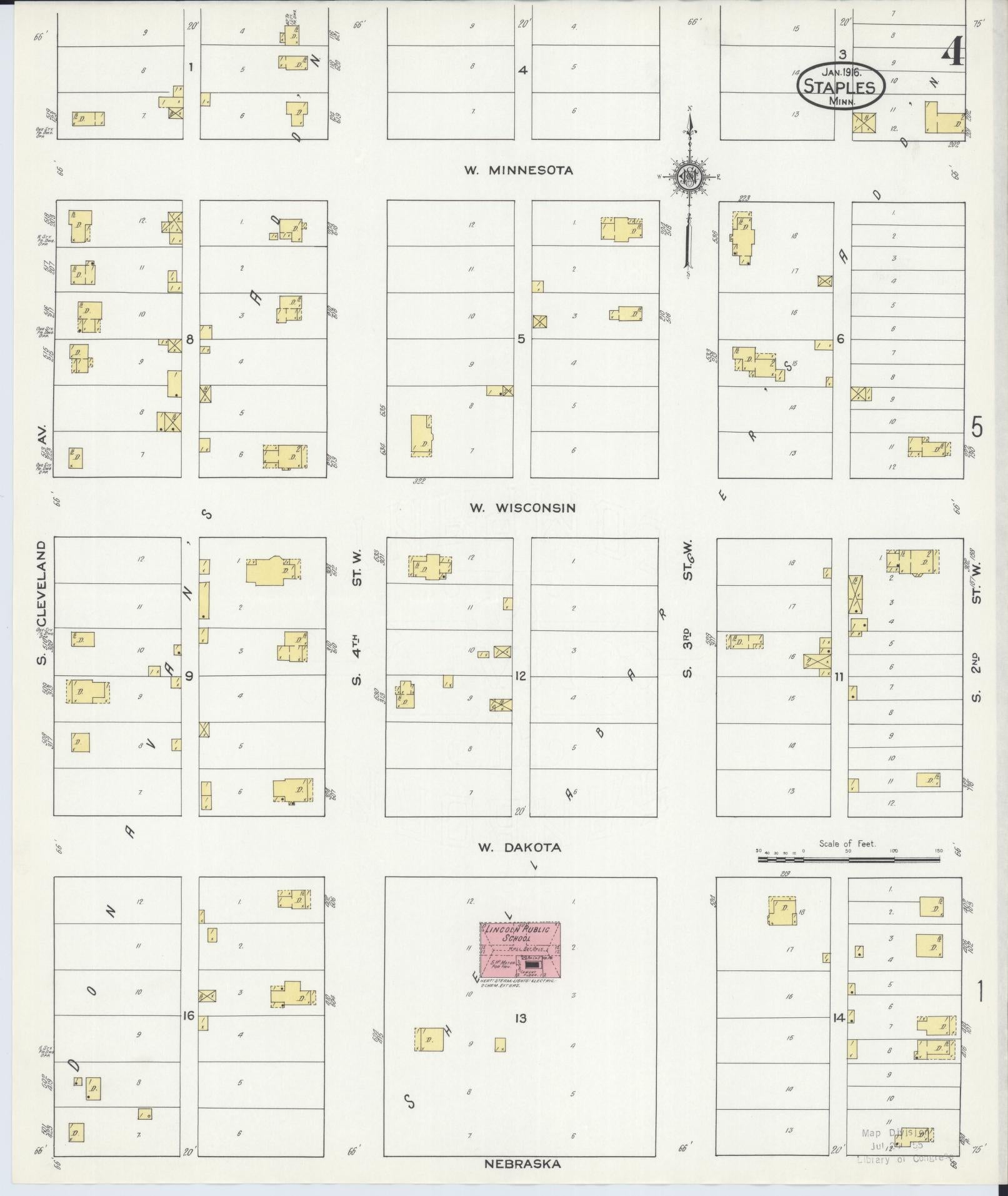 Sanborn Fire Insurance Map from Staples, Todd County, Minnesota (1916), Sheet #0004 - Complete Map Set gallery image, historic Sanborn map, vintage wall art, Minnesota Minnesota