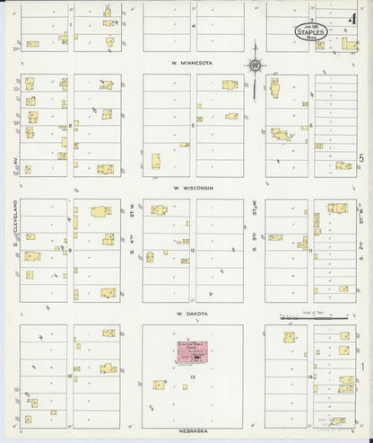 Sanborn Fire Insurance Map from Staples, Todd County, Minnesota (1916), Sheet #0004 - Complete Map Set gallery image, historic Sanborn map, vintage wall art, Minnesota Minnesota