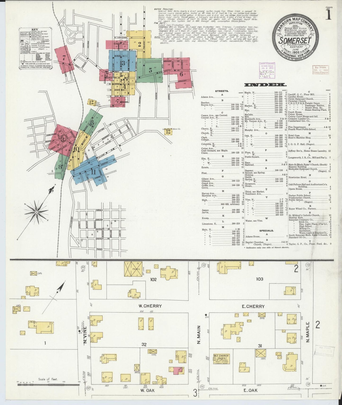Sanborn Fire Insurance Map from Somerset, Pulaski County, Kentucky (1908), Sheet #0001 - Complete Map Set gallery image, historic Sanborn map, vintage wall art, Kentucky Kentucky