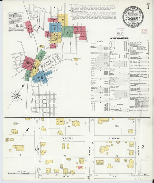 Sanborn Fire Insurance Map from Somerset, Pulaski County, Kentucky (1908), Sheet #0001 - Complete Map Set gallery image, historic Sanborn map, vintage wall art, Kentucky Kentucky