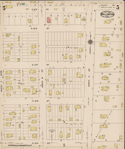 Sanborn Fire Insurance Map from Wellington, Sumner County, Kansas (1922), Sheet #0005 - Complete Map Set gallery image, historic Sanborn map, vintage wall art, Kansas Kansas