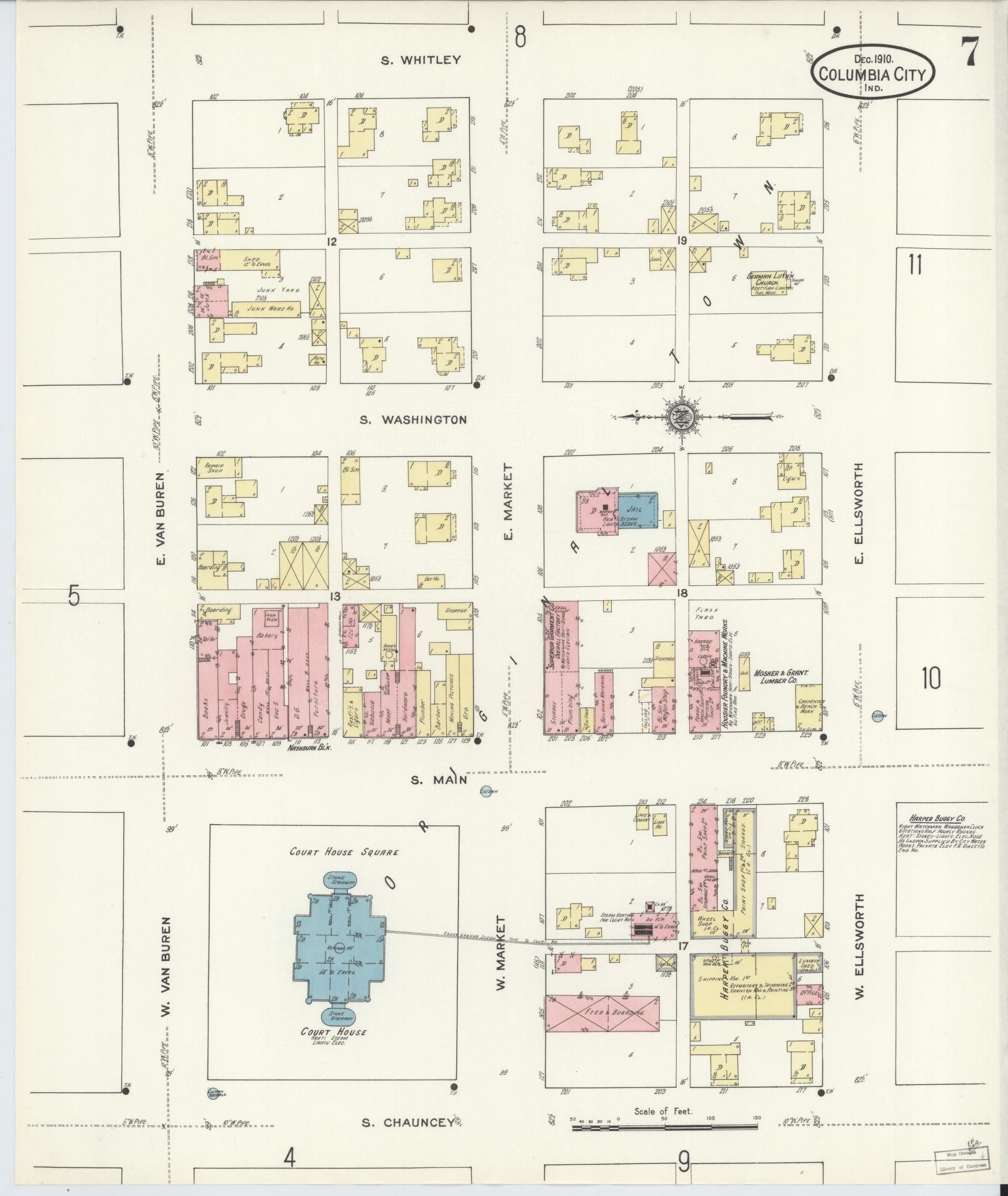 Sanborn Fire Insurance Map from Columbia City, Whitley County, Indiana (1910), Sheet #0007 - Complete Map Set gallery image, historic Sanborn map, vintage wall art, Indiana Indiana