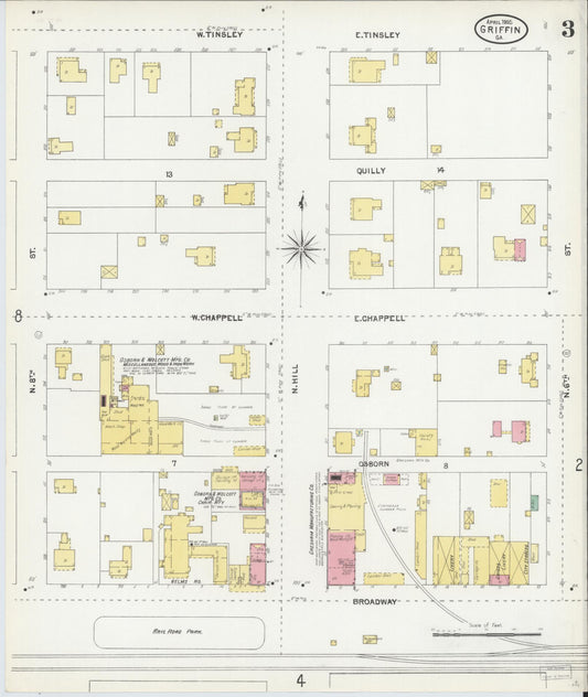 Sanborn Fire Insurance Map from Griffin, Spalding County, Georgia (1905), Sheet #0003 - Historic Sanborn Fire Insurance Map Print, vintage old map wall art, antique decor, genealogy gift, Georgia Georgia map
