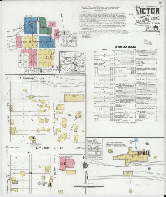 Sanborn Fire Insurance Map from Victor, Teller County, Colorado (1919), Sheet #0001 - Historic Sanborn Fire Insurance Map Print, vintage old map wall art, antique decor, genealogy gift, Colorado Colorado map