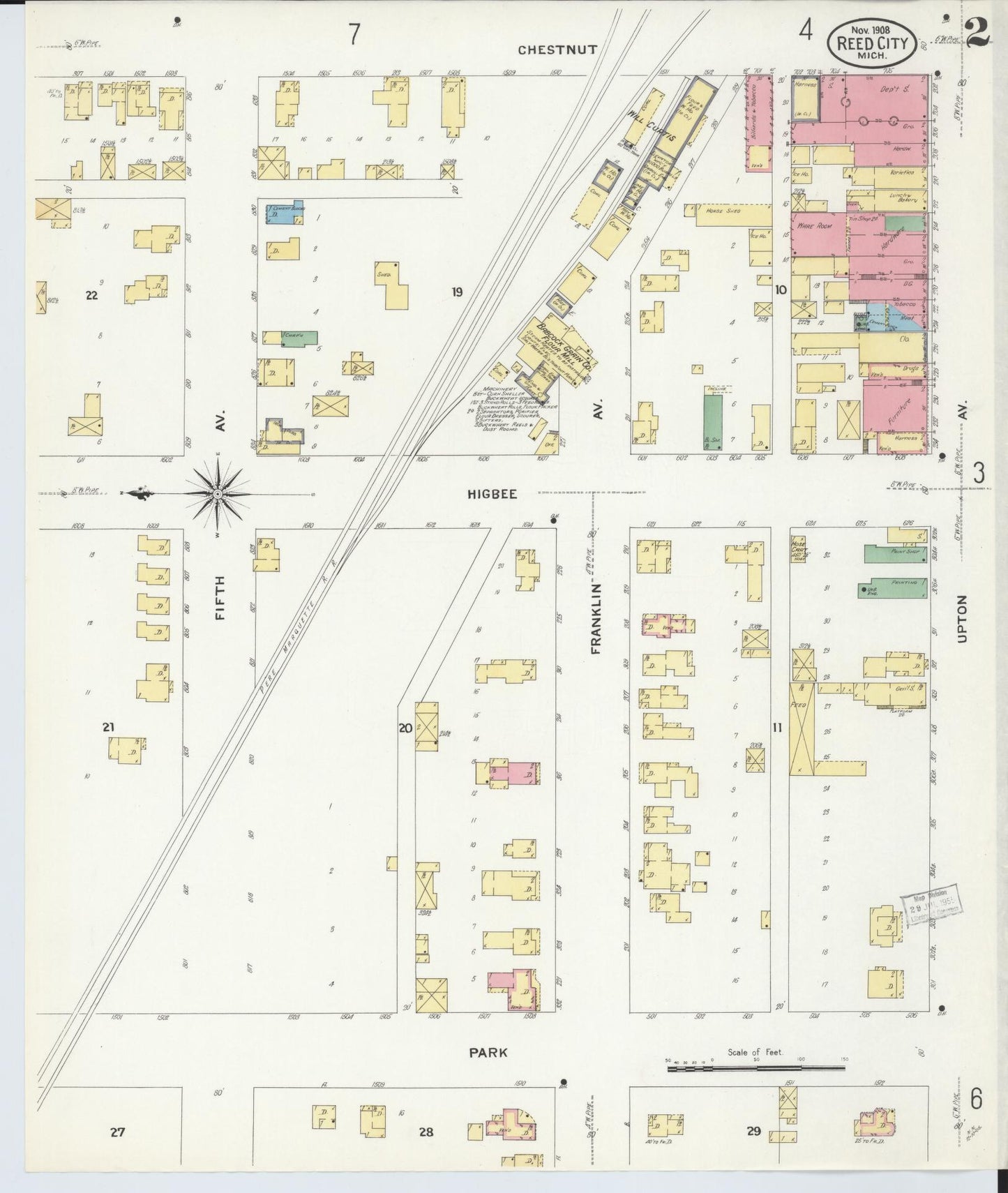 Sanborn Fire Insurance Map from Reed City, Osceola County, Michigan (1908), Sheet #0002 - Complete Map Set gallery image, historic Sanborn map, vintage wall art, Michigan Michigan