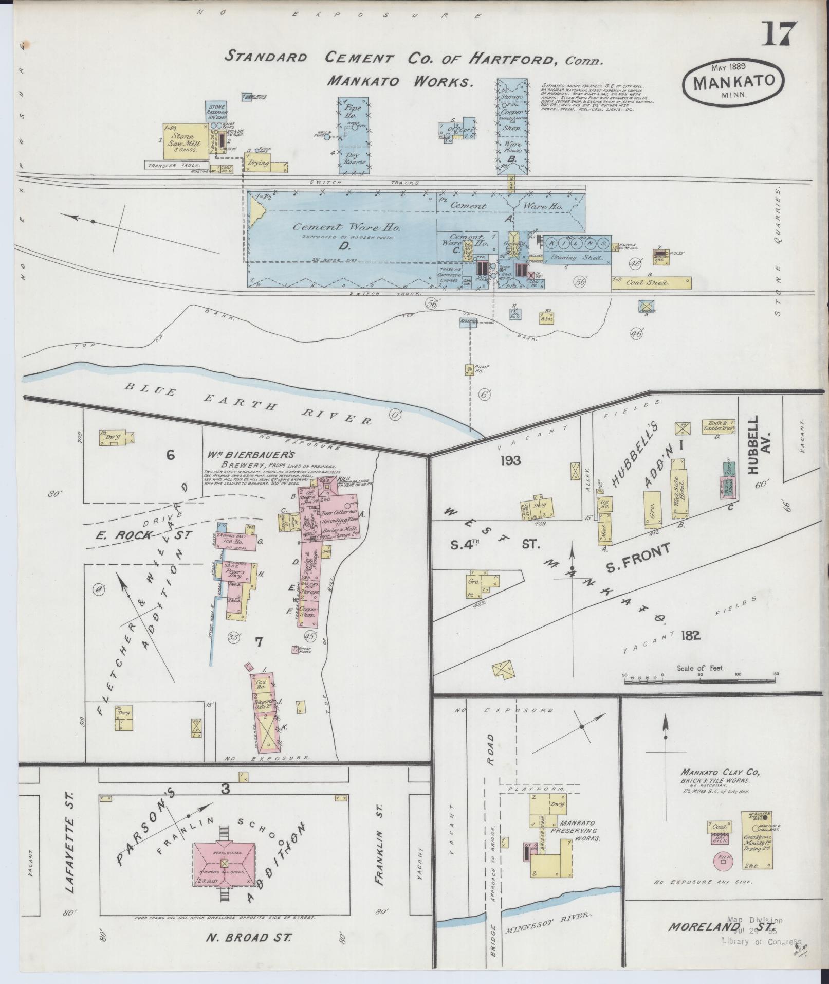 Sanborn Fire Insurance Map from Mankato, Blue Earth County, Minnesota (1889), Sheet #0017 - Historic Sanborn Fire Insurance Map Print, vintage old map wall art, antique decor, genealogy gift, Minnesota Minnesota map