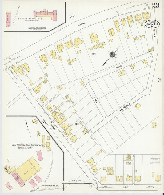 Sanborn Fire Insurance Map from Danville, Independent Cities, Virginia (1910), Sheet #0023 - Historic Sanborn Fire Insurance Map Print, vintage old map wall art, antique decor, genealogy gift, Virginia Virginia map