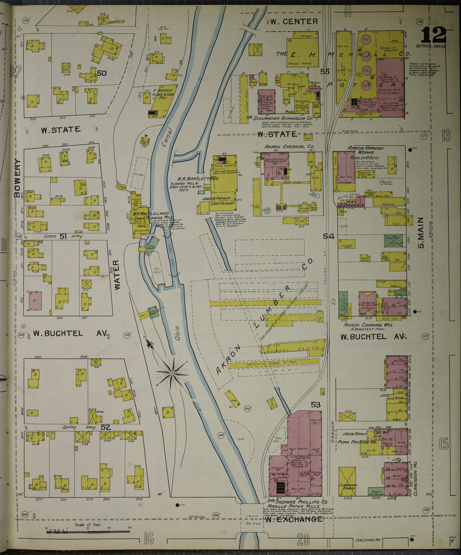 Sanborn Fire Insurance Map from Akron, Summit County, Ohio (1892), Sheet #0012 - Complete Map Set gallery image, historic Sanborn map, vintage wall art, Ohio Ohio