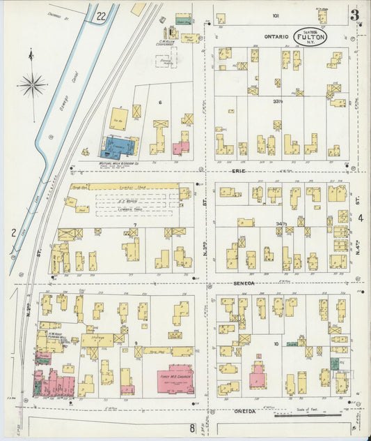 Sanborn Fire Insurance Map from Fulton, Oswego County, New York (1906), Sheet #0003 - Historic Sanborn Fire Insurance Map Print, vintage old map wall art, antique decor, genealogy gift, New York New York map
