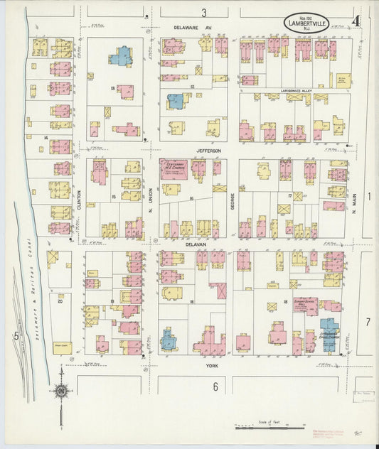 Sanborn Fire Insurance Map from Lambertville, Hunterdon County, New Jersey (1912), Sheet #0004 - Historic Sanborn Fire Insurance Map Print, vintage old map wall art, antique decor, genealogy gift, New Jersey New Jersey map