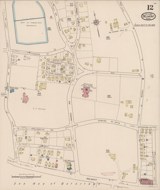 Sanborn Fire Insurance Map from Belmont, Middlesex County, Massachusetts (1922), Sheet #0012 - Historic Sanborn Fire Insurance Map Print, vintage old map wall art, antique decor, genealogy gift, Massachusetts Massachusetts map