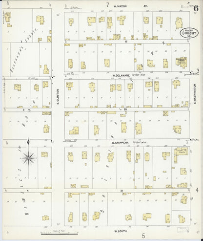 Sanborn Fire Insurance Map from Dwight, Livingston County, Illinois (1907), Sheet #0006 - Complete Map Set gallery image, historic Sanborn map, vintage wall art, Illinois Illinois