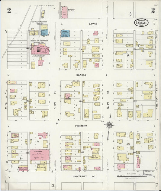 Sanborn Fire Insurance Map from Laramie, Albany County, Wyoming (1924), Sheet #0002 - Historic Sanborn Fire Insurance Map Print, vintage old map wall art, antique decor, genealogy gift, Wyoming Wyoming map