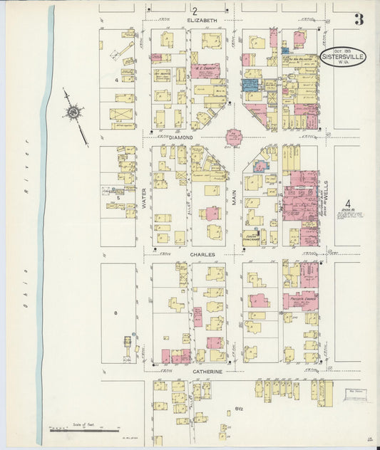 Sanborn Fire Insurance Map from Sistersville, Tyler County, West Virginia (1913), Sheet #0003 - Historic Sanborn Fire Insurance Map Print, vintage old map wall art, antique decor, genealogy gift, West Virginia West Virginia map