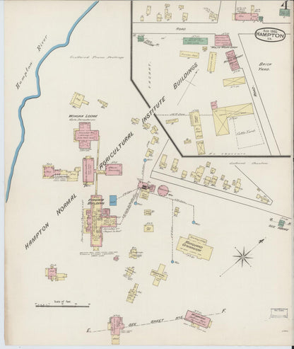 Sanborn Fire Insurance Map from Hampton, Independent Cities, Virginia (1885), Sheet #0004 - Historic Sanborn Fire Insurance Map Print, vintage old map wall art, antique decor, genealogy gift, Virginia Virginia map