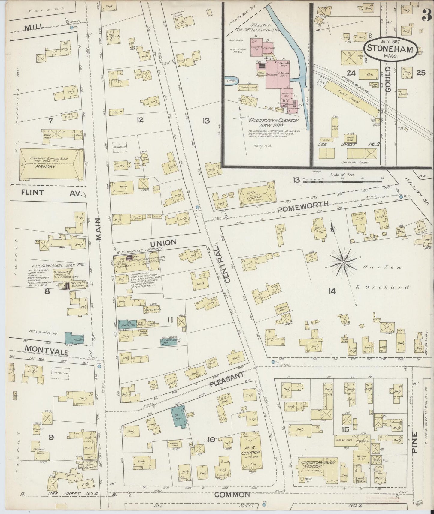 Sanborn Fire Insurance Map from Stoneham, Middlesex County, Massachusetts (1887), Sheet #0003 - Complete Map Set gallery image, historic Sanborn map, vintage wall art, Massachusetts Massachusetts
