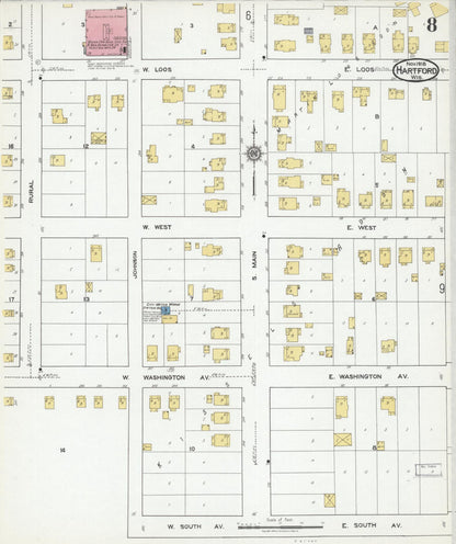 Sanborn Fire Insurance Map from Hartford, Washington County, Wisconsin (1918), Sheet #0008 - Historic Sanborn Fire Insurance Map Print, vintage old map wall art, antique decor, genealogy gift, Wisconsin Wisconsin map