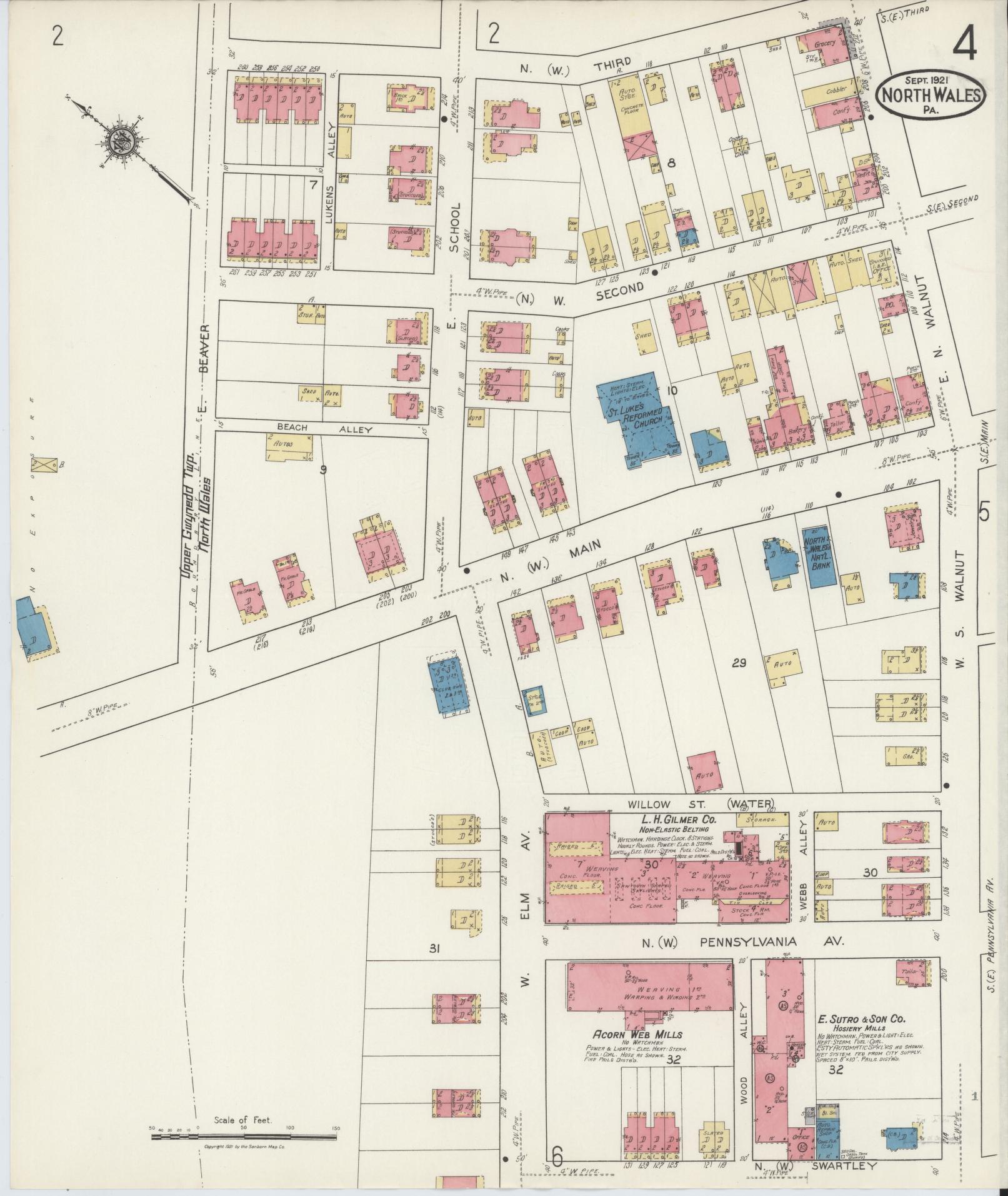Sanborn Fire Insurance Map from North Wales, Montgomery County, Pennsylvania (1921), Sheet #0004 - Complete Map Set gallery image, historic Sanborn map, vintage wall art, Pennsylvania Pennsylvania