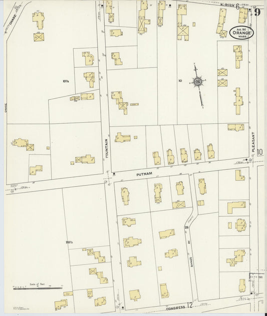 Sanborn Fire Insurance Map from Orange, Franklin County, Massachusetts (1911), Sheet #0009 - Historic Sanborn Fire Insurance Map Print, vintage old map wall art, antique decor, genealogy gift, Massachusetts Massachusetts map