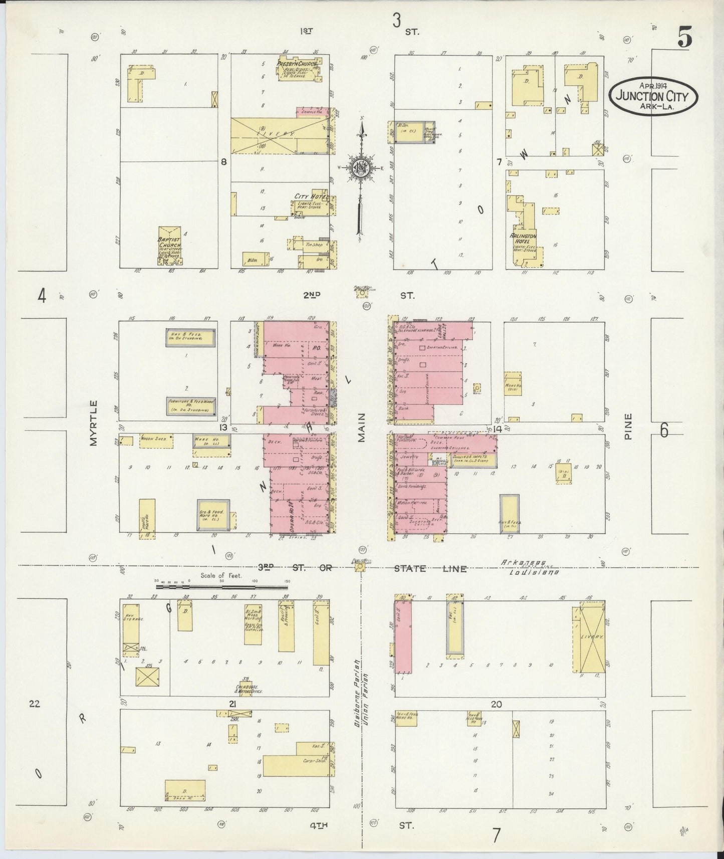 Sanborn Fire Insurance Map from Junction City, Union County, Arkansas (1914), Sheet #0005 - Historic Sanborn Fire Insurance Map Print, vintage old map wall art, antique decor, genealogy gift, Arkansas Arkansas map