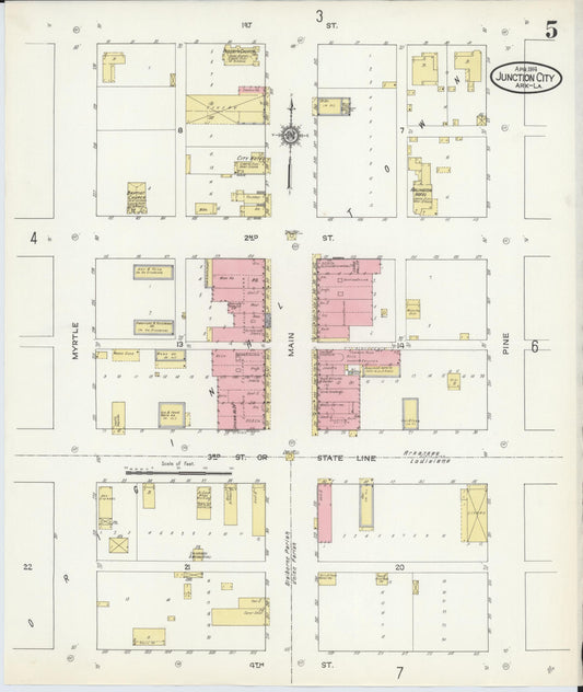 Sanborn Fire Insurance Map from Junction City, Union County, Arkansas (1914), Sheet #0005 - Historic Sanborn Fire Insurance Map Print, vintage old map wall art, antique decor, genealogy gift, Arkansas Arkansas map