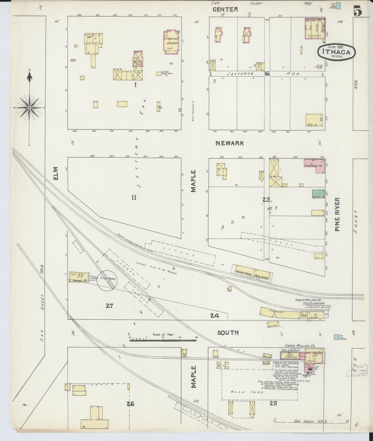 Sanborn Fire Insurance Map from Ithaca, Gratiot County, Michigan (1891), Sheet #0005 - Historic Sanborn Fire Insurance Map Print, vintage old map wall art, antique decor, genealogy gift, Michigan Michigan map