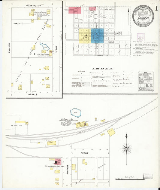 Sanborn Fire Insurance Map from Corydon, Wayne County, Iowa (1907), Sheet #0001 - Historic Sanborn Fire Insurance Map Print, vintage old map wall art