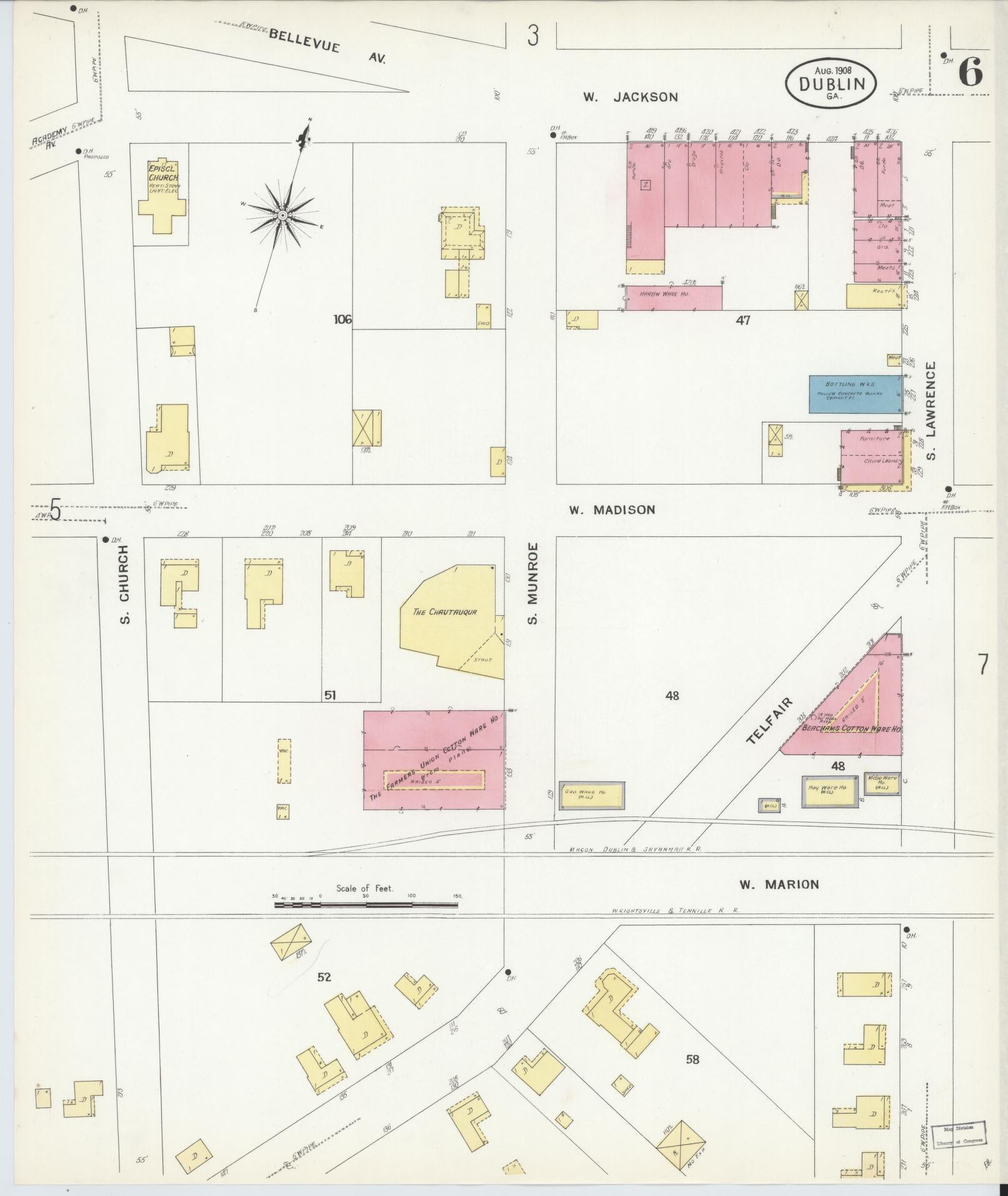 Sanborn Fire Insurance Map from Dublin, Laurens County, Georgia (1908), Sheet #0006 - Complete Map Set gallery image, historic Sanborn map, vintage wall art, Georgia Georgia