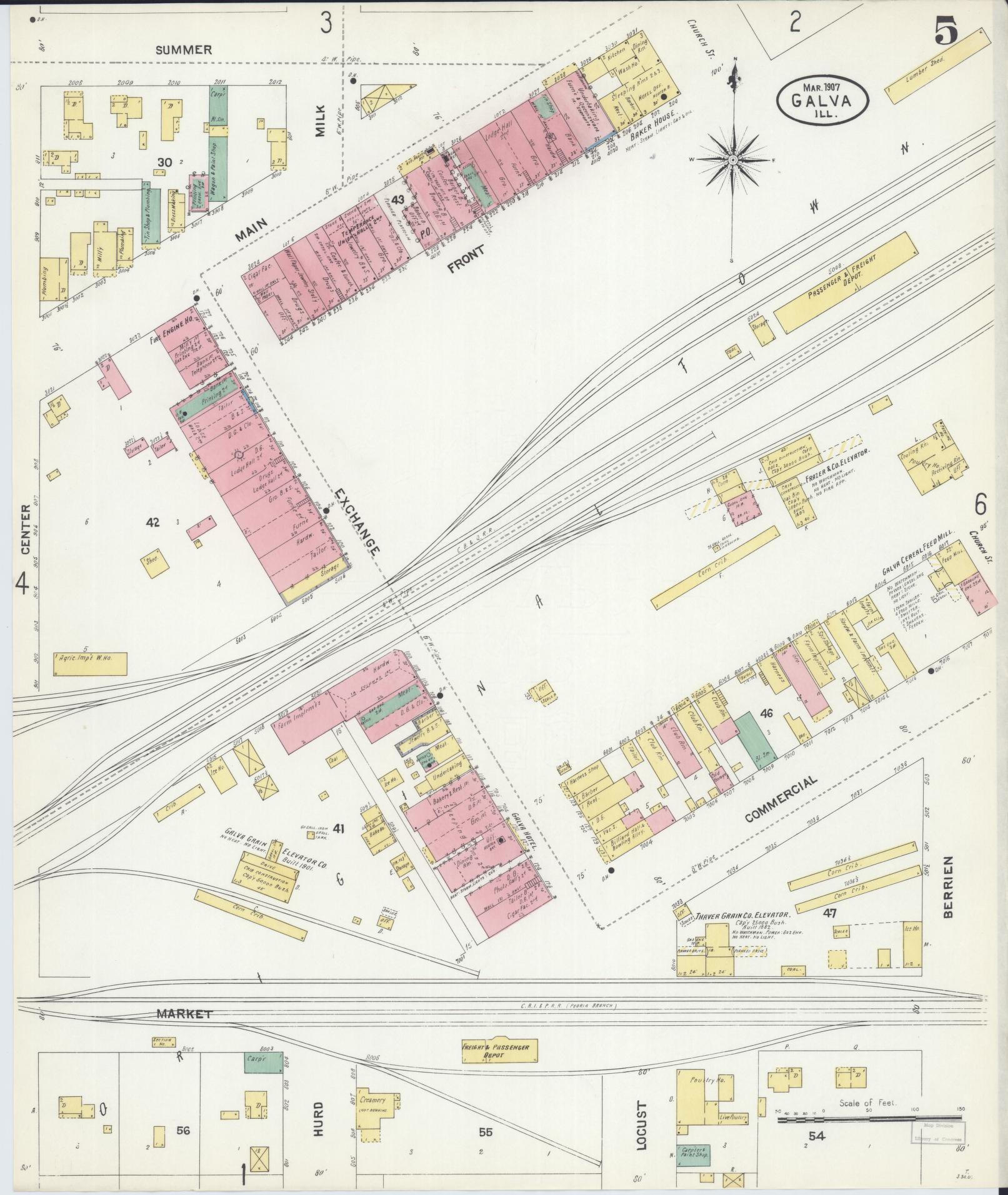 Sanborn Fire Insurance Map from Galva, Henry County, Illinois (1907), Sheet #0005 - Historic Sanborn Fire Insurance Map Print, vintage old map wall art, antique decor, genealogy gift, Illinois Illinois map