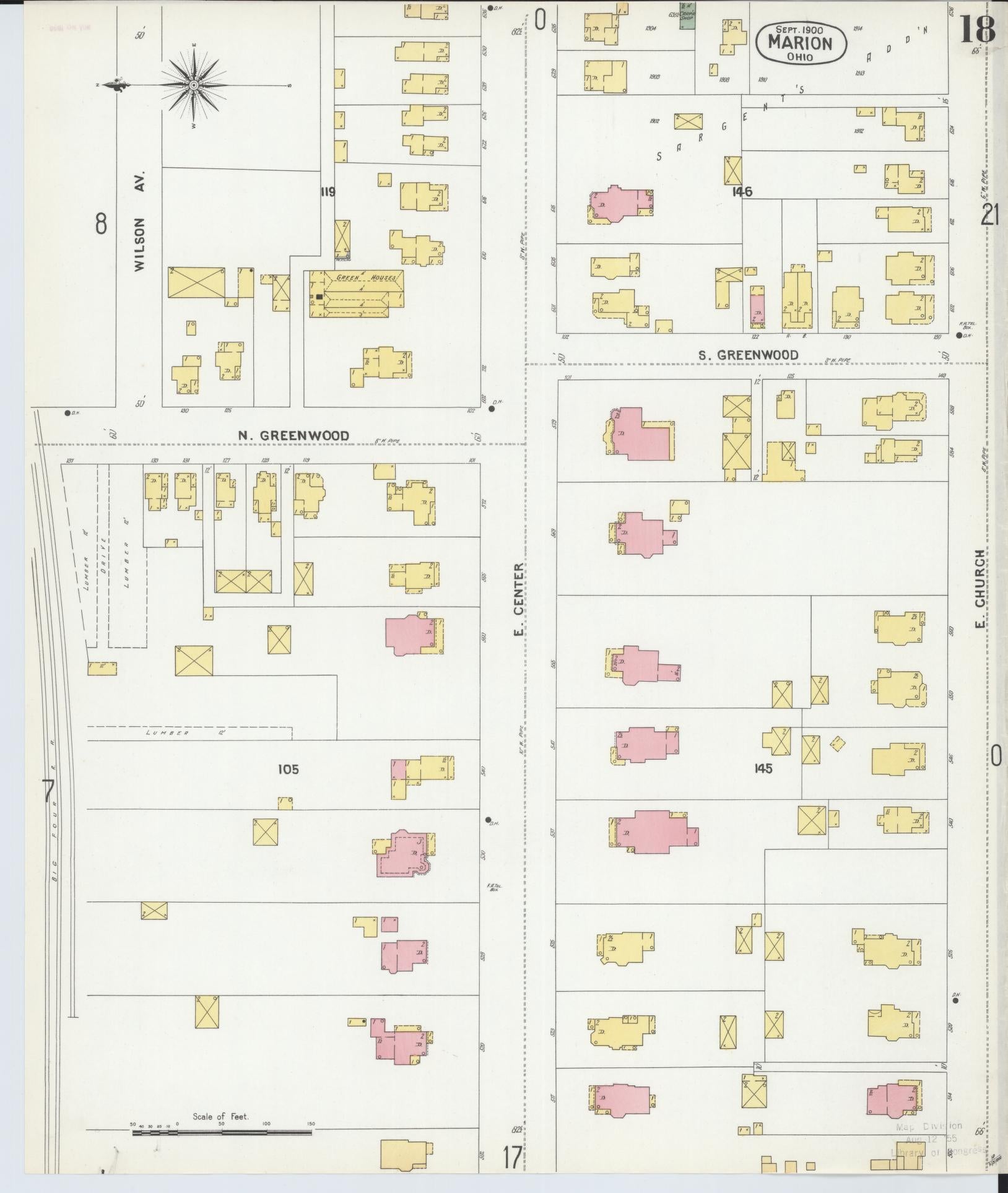 Sanborn Fire Insurance Map from Marion, Marion County, Ohio (1900), Sheet #0018 - Complete Map Set gallery image, historic Sanborn map, vintage wall art, Ohio Ohio