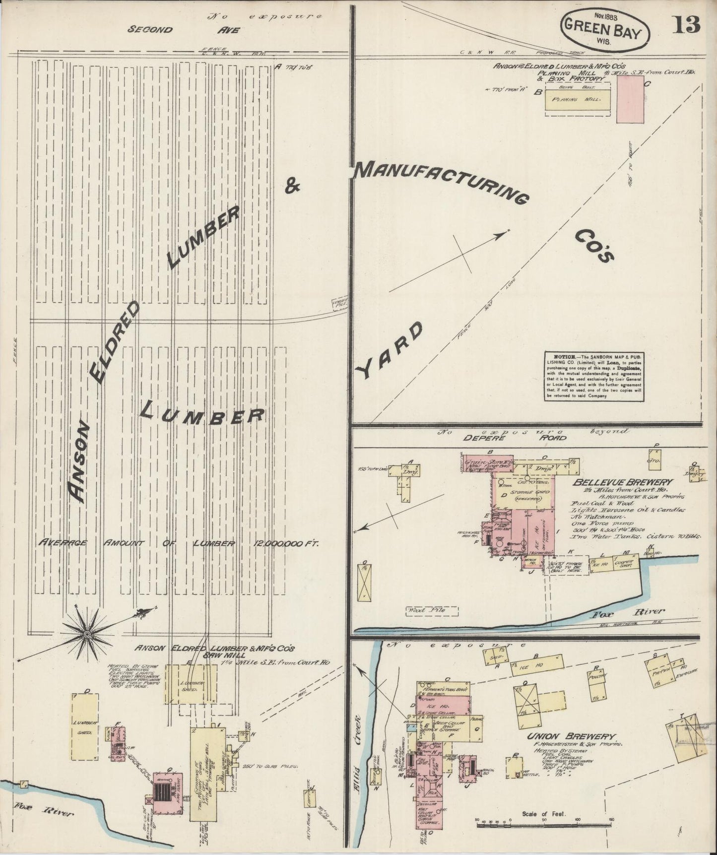 Sanborn Fire Insurance Map from Green Bay, Brown County, Wisconsin (1883), Sheet #0013 - Historic Sanborn Fire Insurance Map Print, vintage old map wall art, antique decor, genealogy gift, Wisconsin Wisconsin map