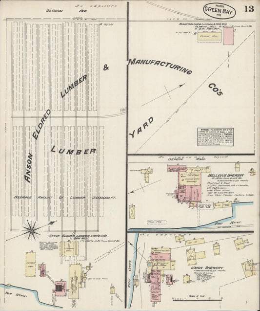 Sanborn Fire Insurance Map from Green Bay, Brown County, Wisconsin (1883), Sheet #0013 - Historic Sanborn Fire Insurance Map Print, vintage old map wall art, antique decor, genealogy gift, Wisconsin Wisconsin map