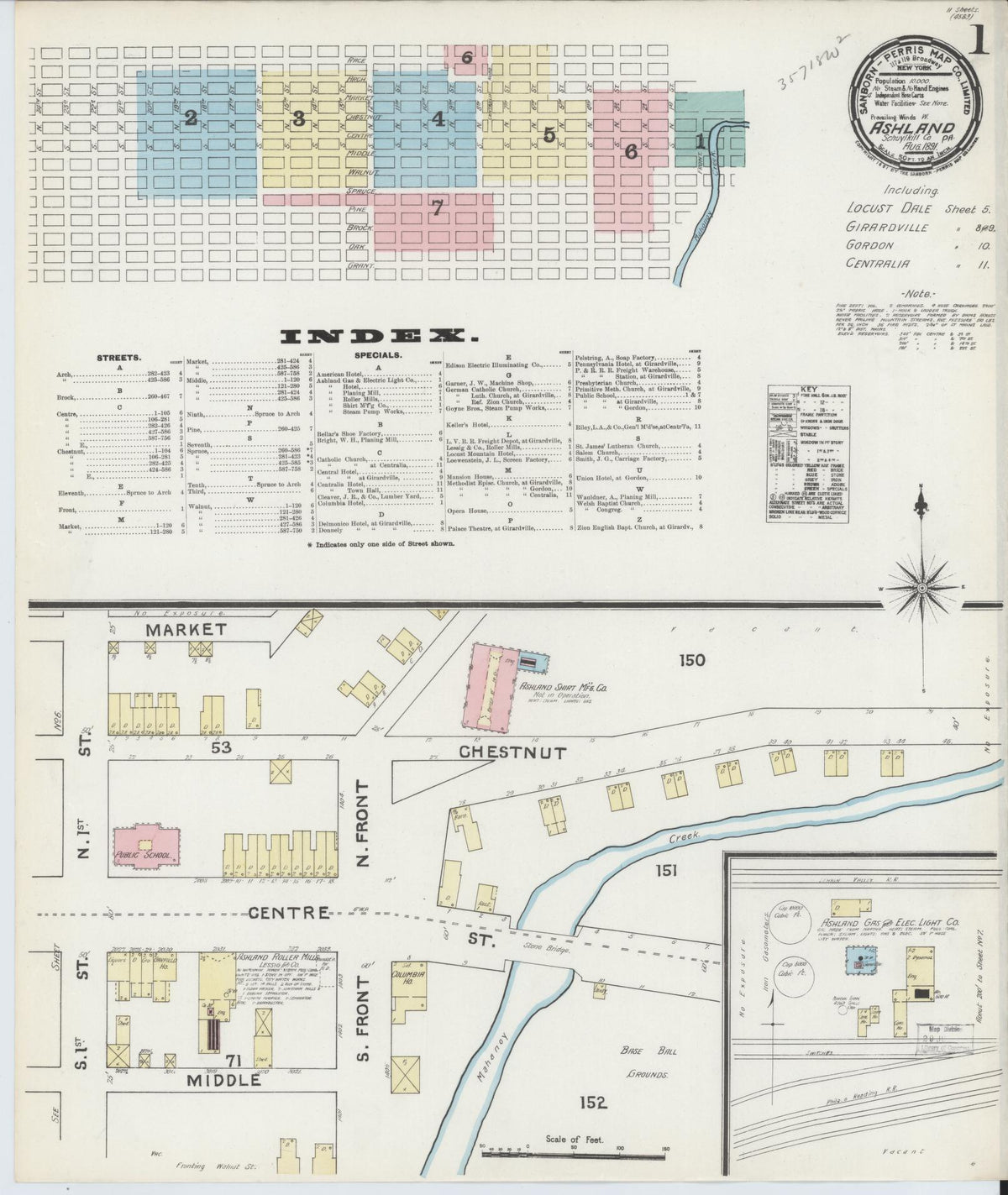 Sanborn Fire Insurance Map from Ashland, Schuylkill County, Pennsylvania (1891), Sheet #0001 - Complete Map Set gallery image, historic Sanborn map, vintage wall art, Pennsylvania Pennsylvania