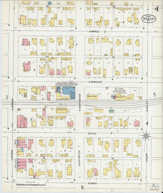 Sanborn Fire Insurance Map from Wabash, Wabash County, Indiana (1901), Sheet #0004 - Historic Sanborn Fire Insurance Map Print, vintage old map wall art, antique decor, genealogy gift, Indiana Indiana map