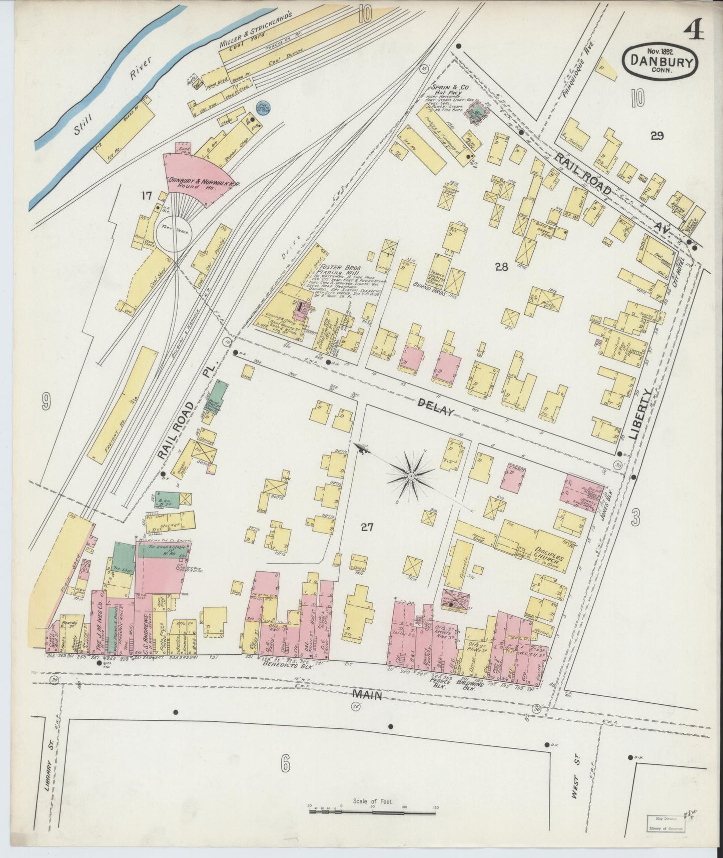 Sanborn Fire Insurance Map from Danbury, Fairfield County, Connecticut (1892), Sheet #0004 - Complete Map Set gallery image, historic Sanborn map, vintage wall art, Connecticut Connecticut